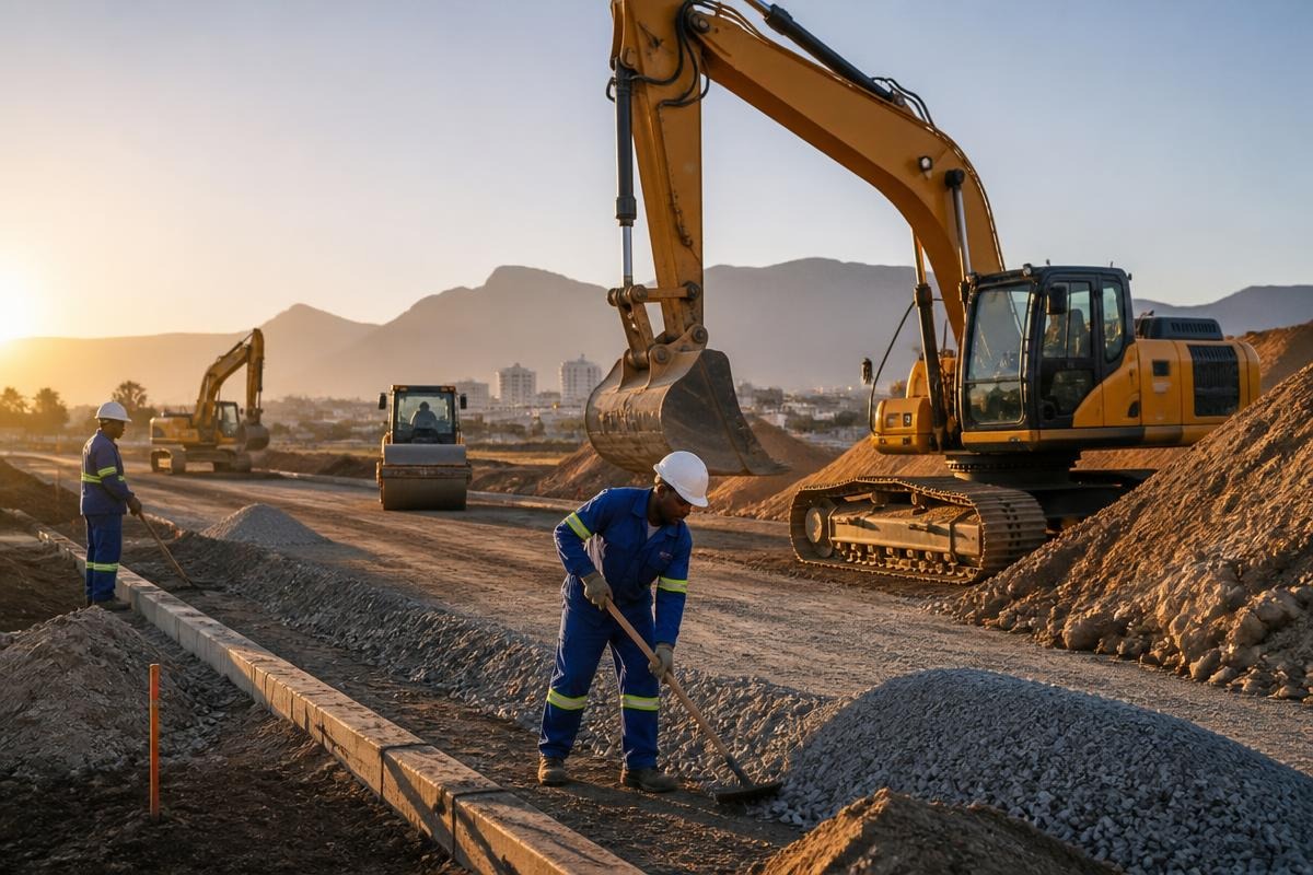 Excavator loading a dump truck on a civil construction site