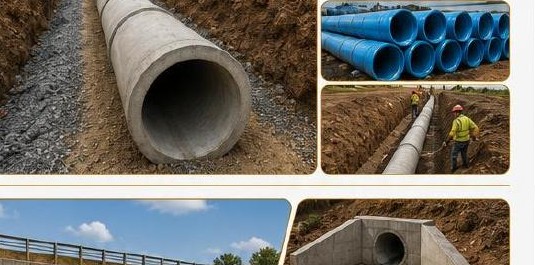 Box and pipe culverts constructed beneath a roadway